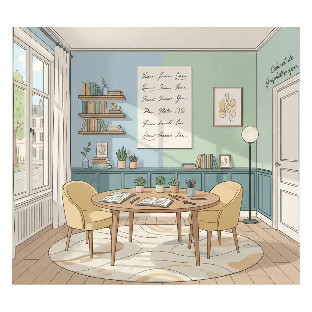 le dessin d'un cabinet de graphothérapeute, combien coute une séance de graphothérapie.