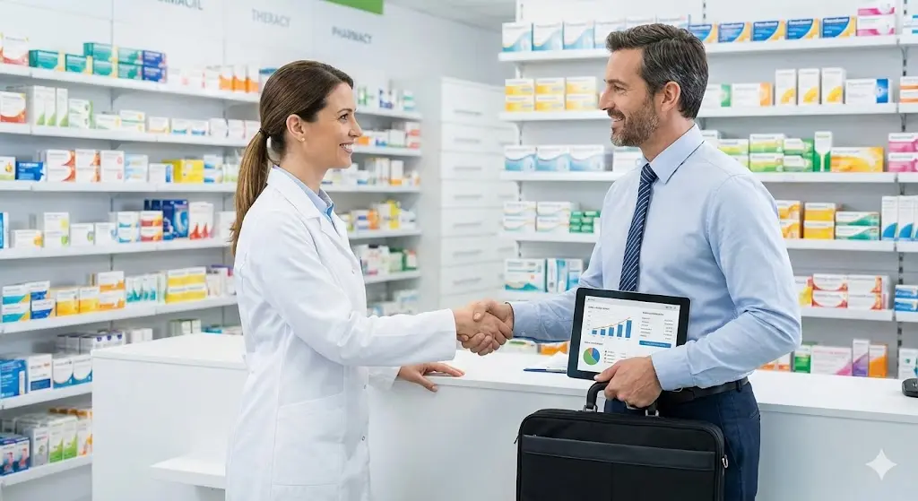 rencontre entre un delegue pharmaceutique et un pharmacien