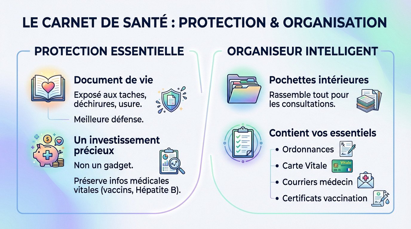 Carnet de santé protégé et organisé avec des documents médicaux
