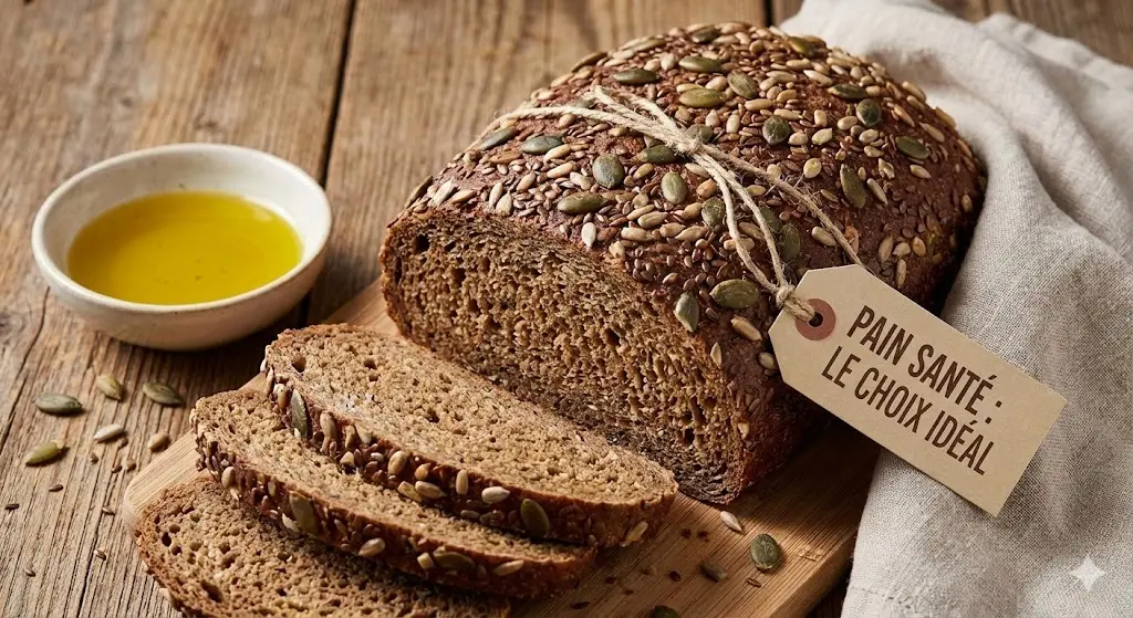 meilleur pain santé posé sur une table et coupé en tranche