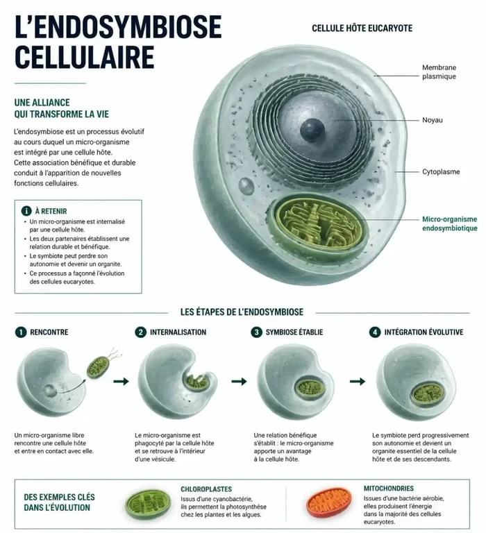 Représentation visuelle d'une endosymbiose cellulaire