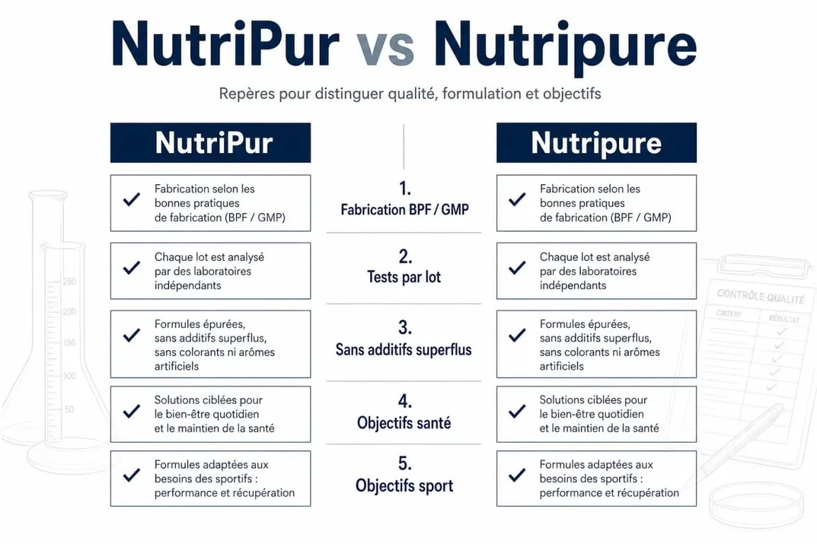 Nutripur : comparaison visuelle entre NutriPur et Nutripure et critères de qualité
