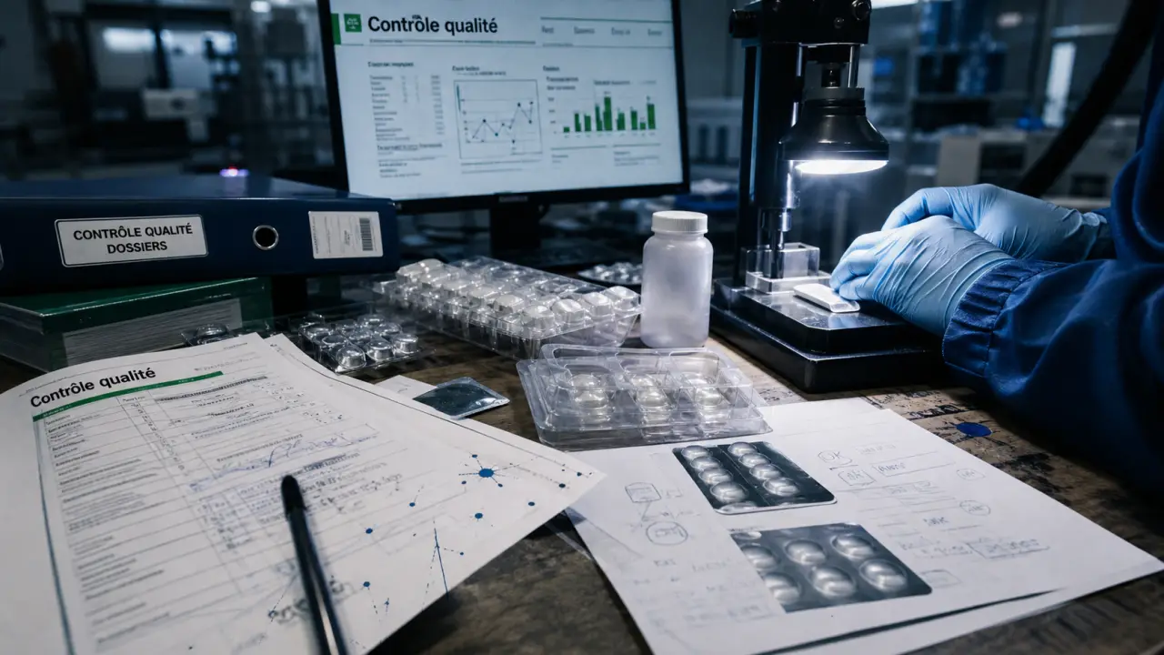 Industrie pharmaceutique : contrôle qualité, blister et dossier de conformité