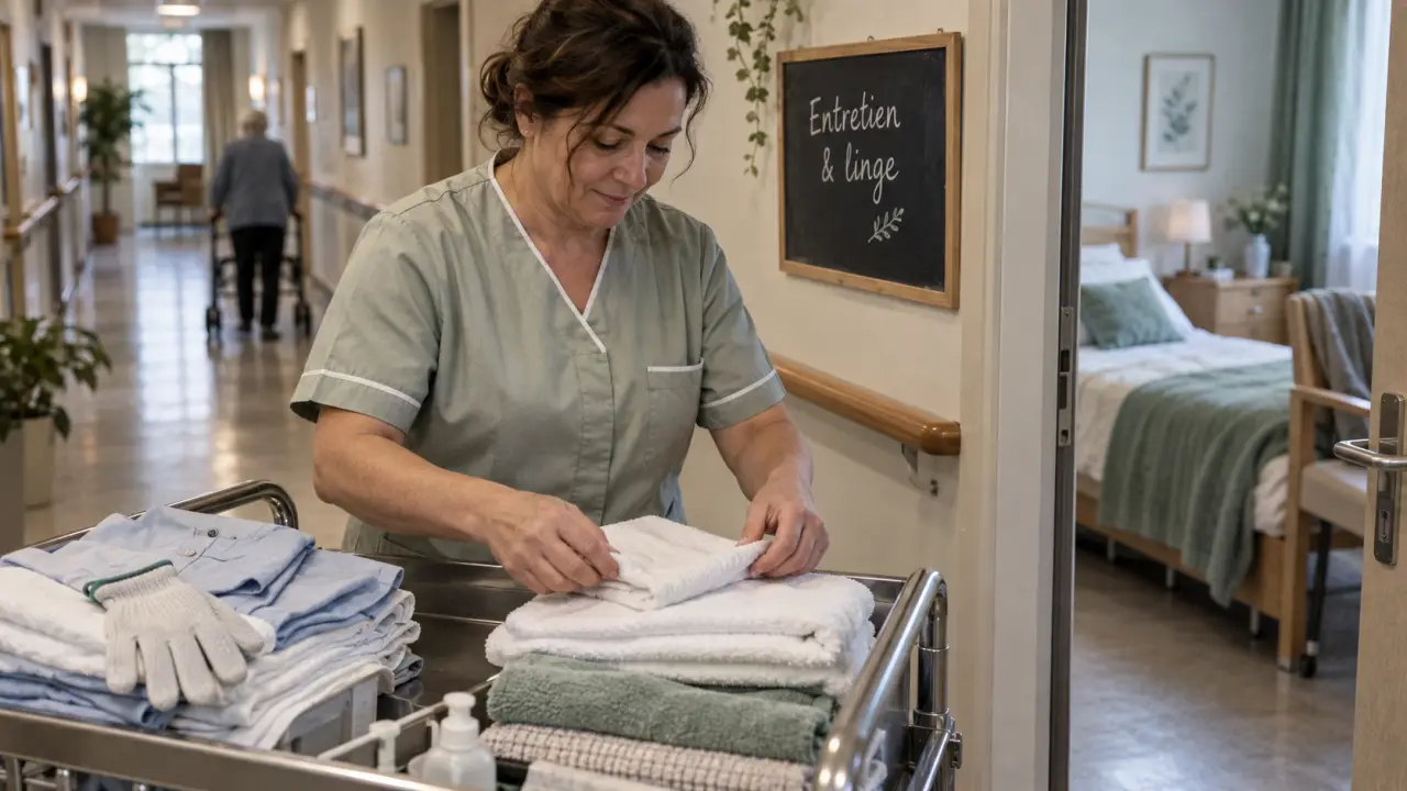 Emploi de maison de retraite : agent d’entretien replie le linge en EHPAD
