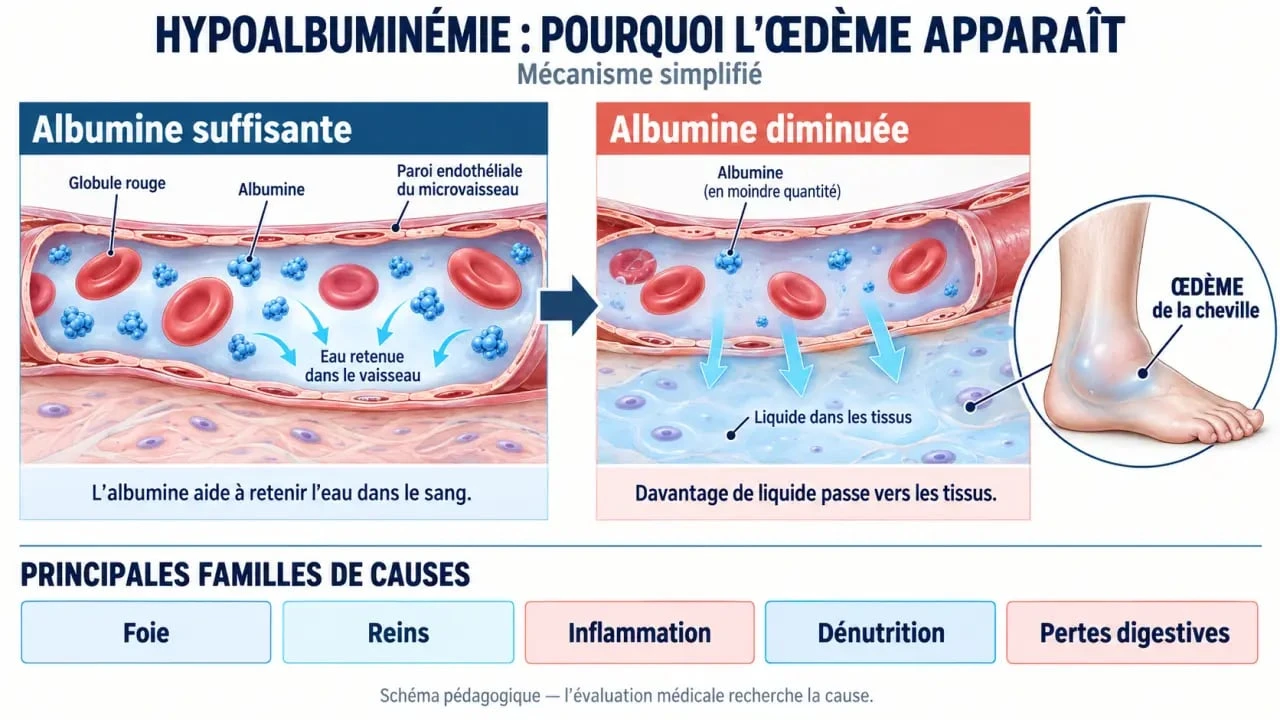 Schéma explicatif de l’hypoalbuminémie et du mécanisme des œdèmes