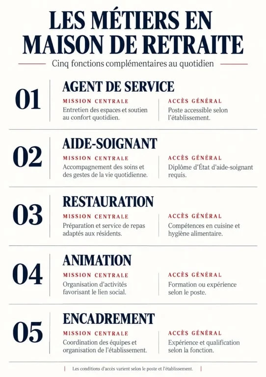 Infographie des métiers liés à un emploi de maison de retraite