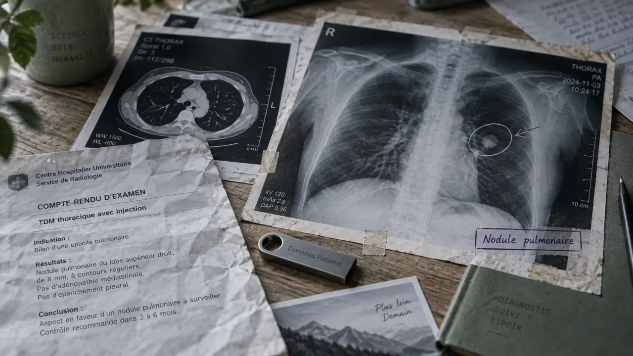 Nodule sur poumon : scanner et compte-rendu pour surveillance ou biopsie