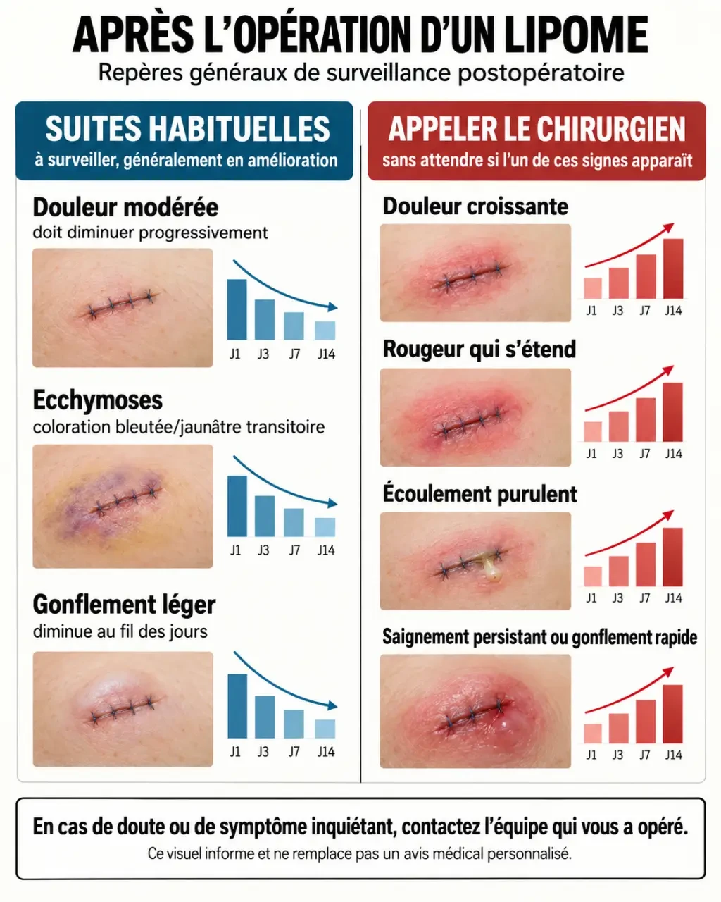 Signes habituels et signes d’alerte pendant la convalescence après opération d’un lipome