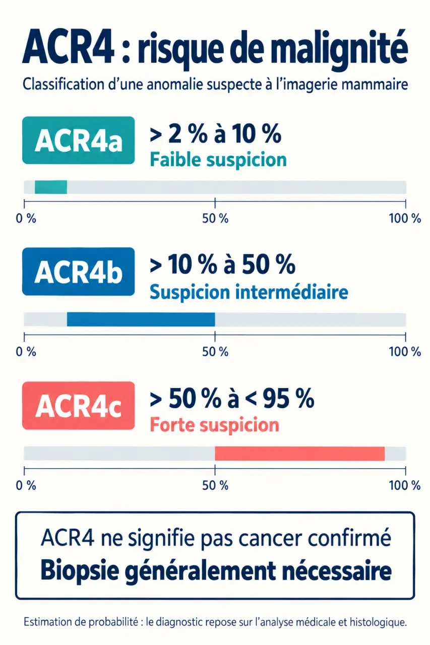 Infographie ACR4 pourcentage cancer avec les risques ACR4a, ACR4b et ACR4c